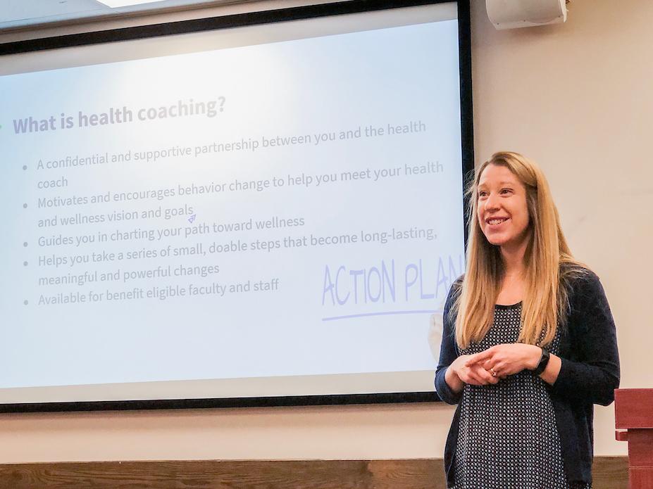 Lindsay Bloom, health coach, gives a lecture.