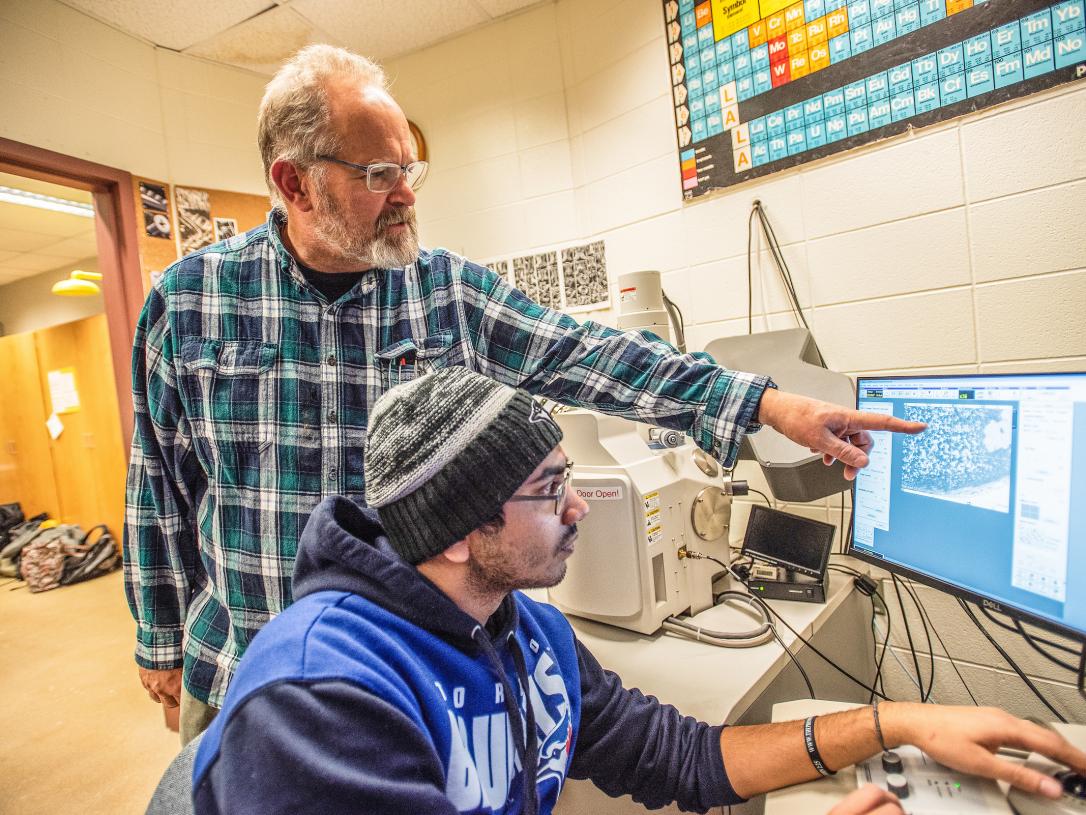 Student using computer in lab