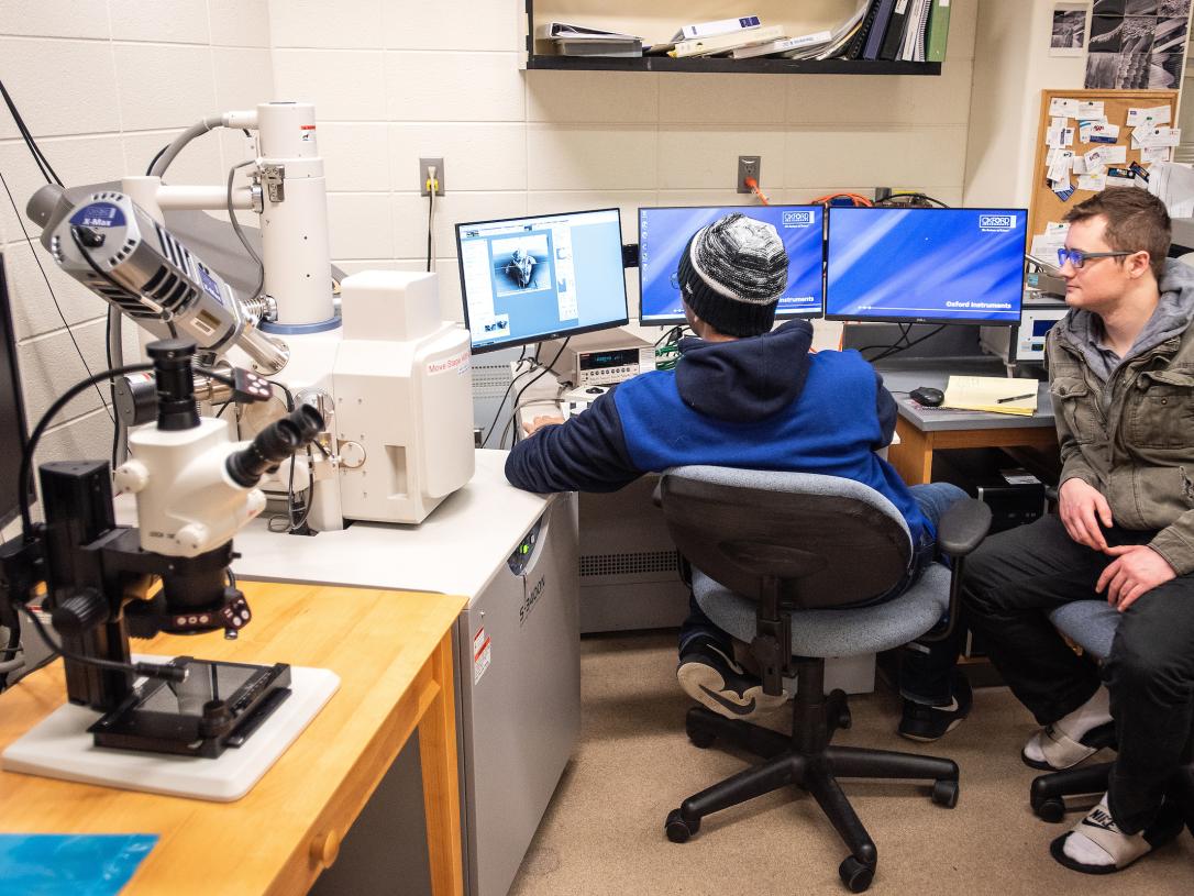 Students in microscope lab