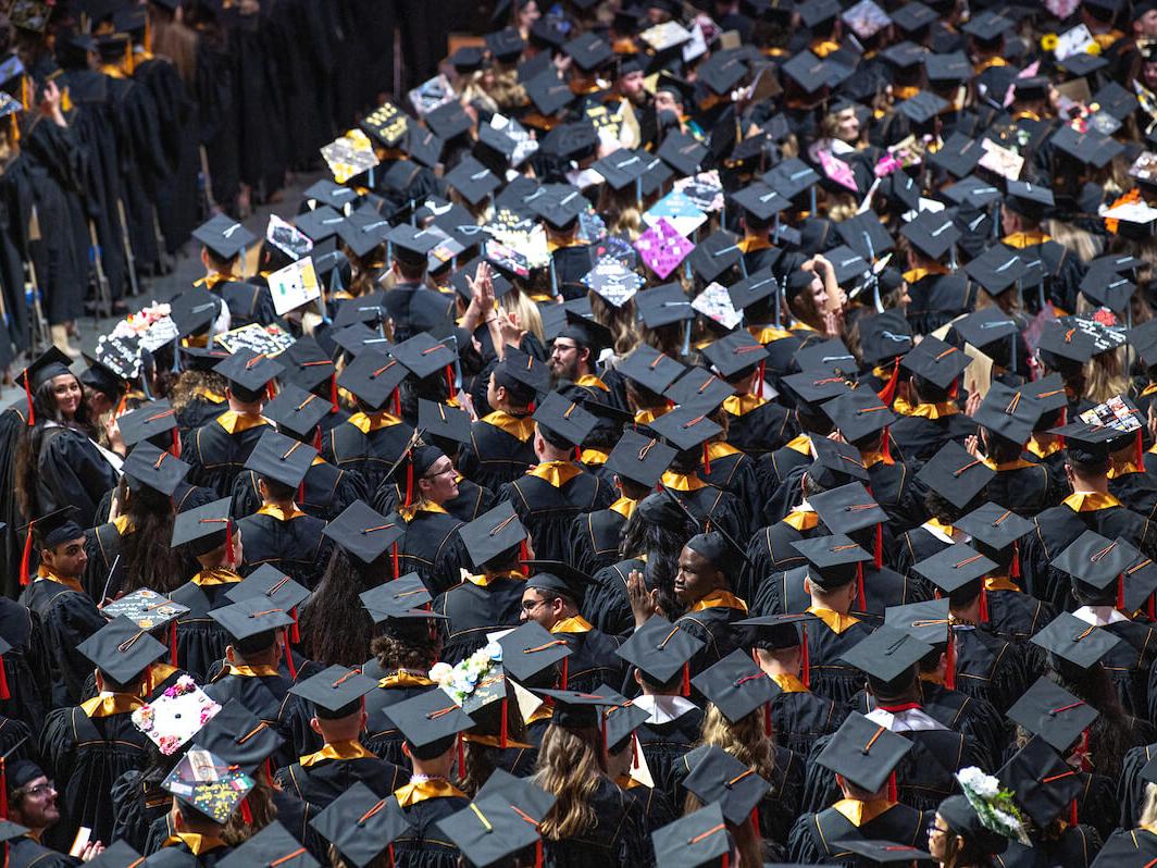 Waves of enthusiasm were common in the sea of graduation caps at Purdue University Fort Wayne's 2023 Commencement.