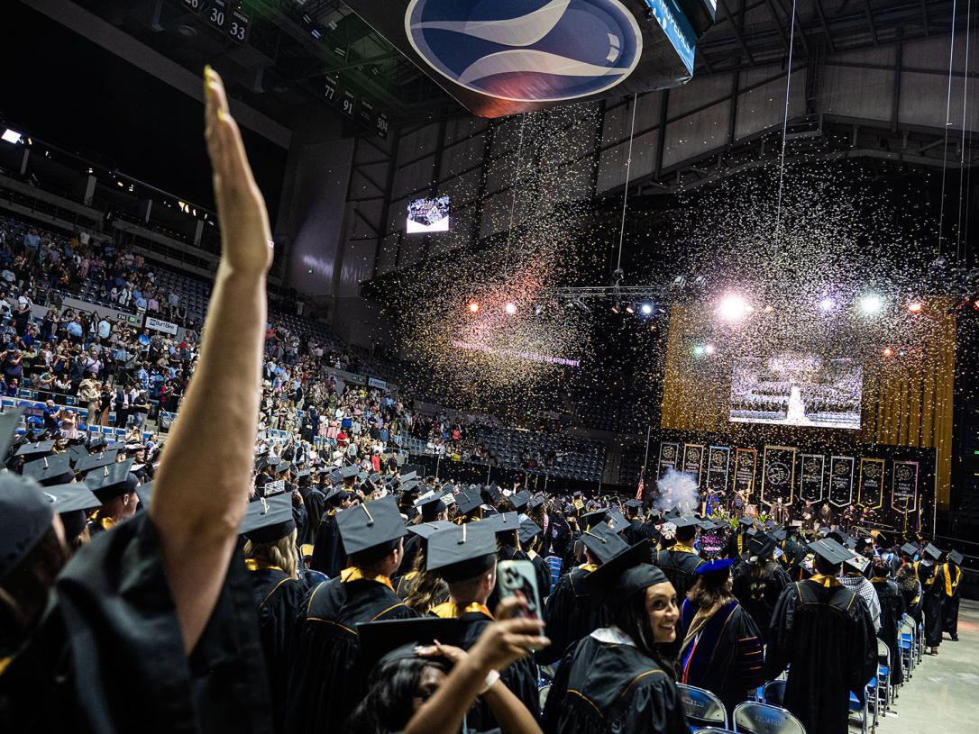 Confetti rains down following commencement