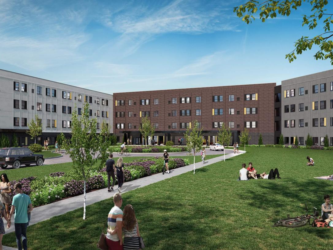 Student housing rendering, ground level