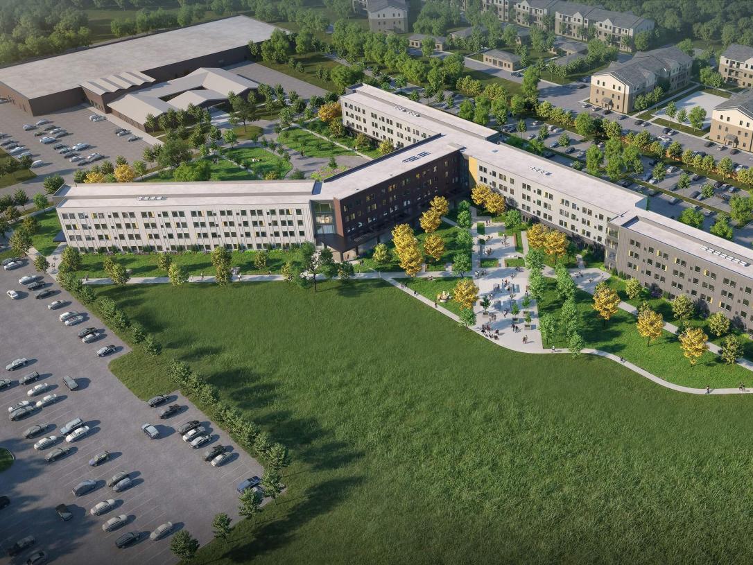 Student housing rendering, aerial view