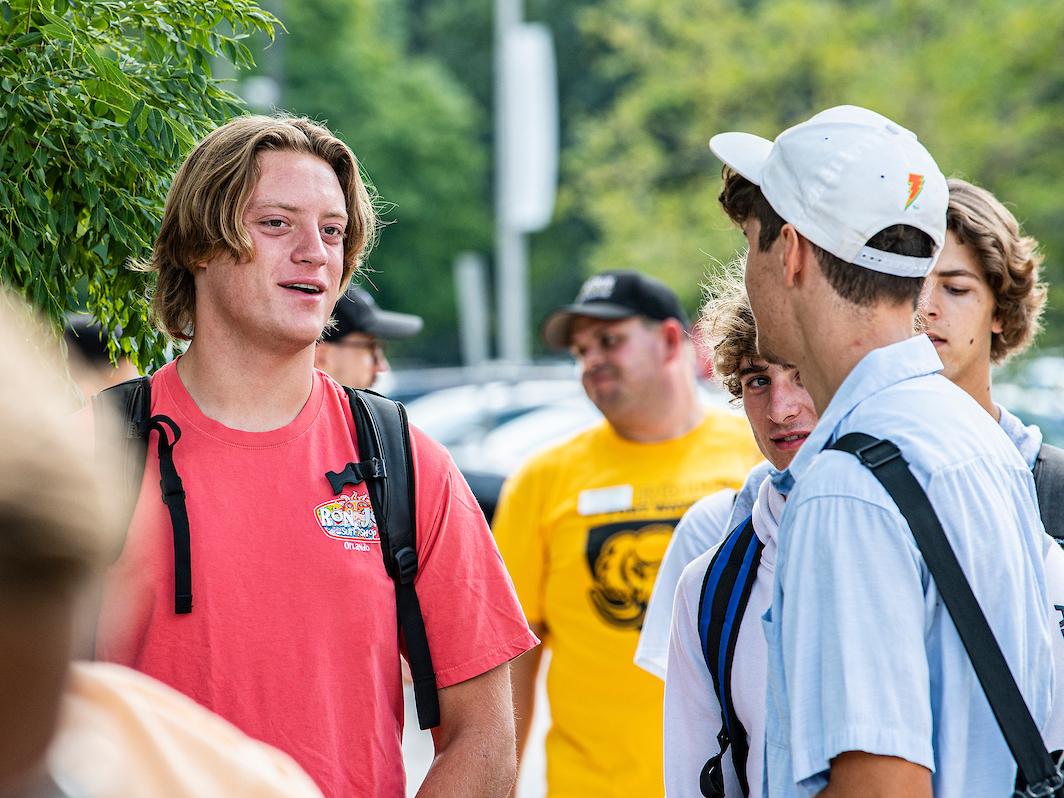 Students at a campus activity outside.