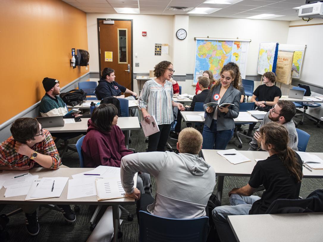 Professor Bauer teaching a history class