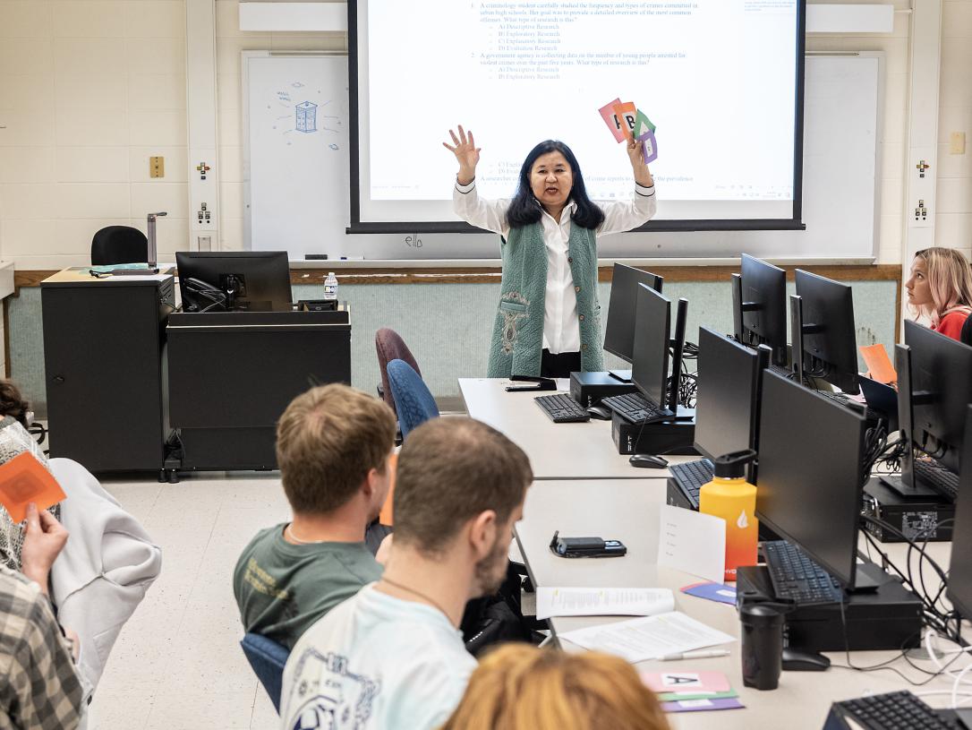 Students attending class in a computer lab
