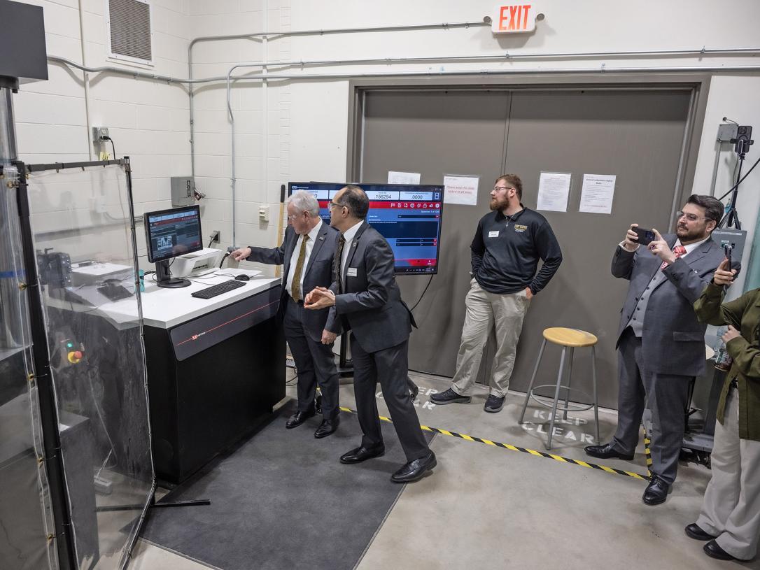 Testing out the university's new universal testing machine