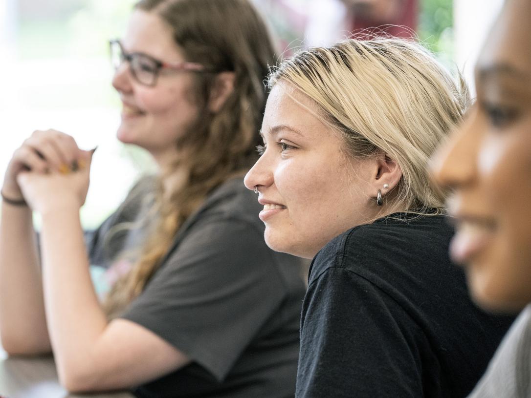 Closeup of three mock trial participants