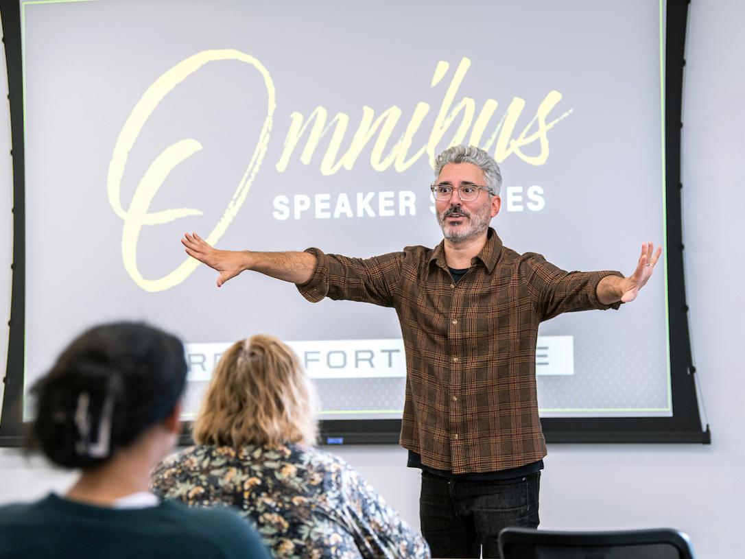 Barbaro at the classroom session of the Omnibus Speaker Series.