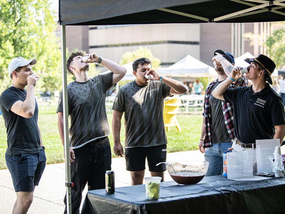 Five veterans are drinking grog