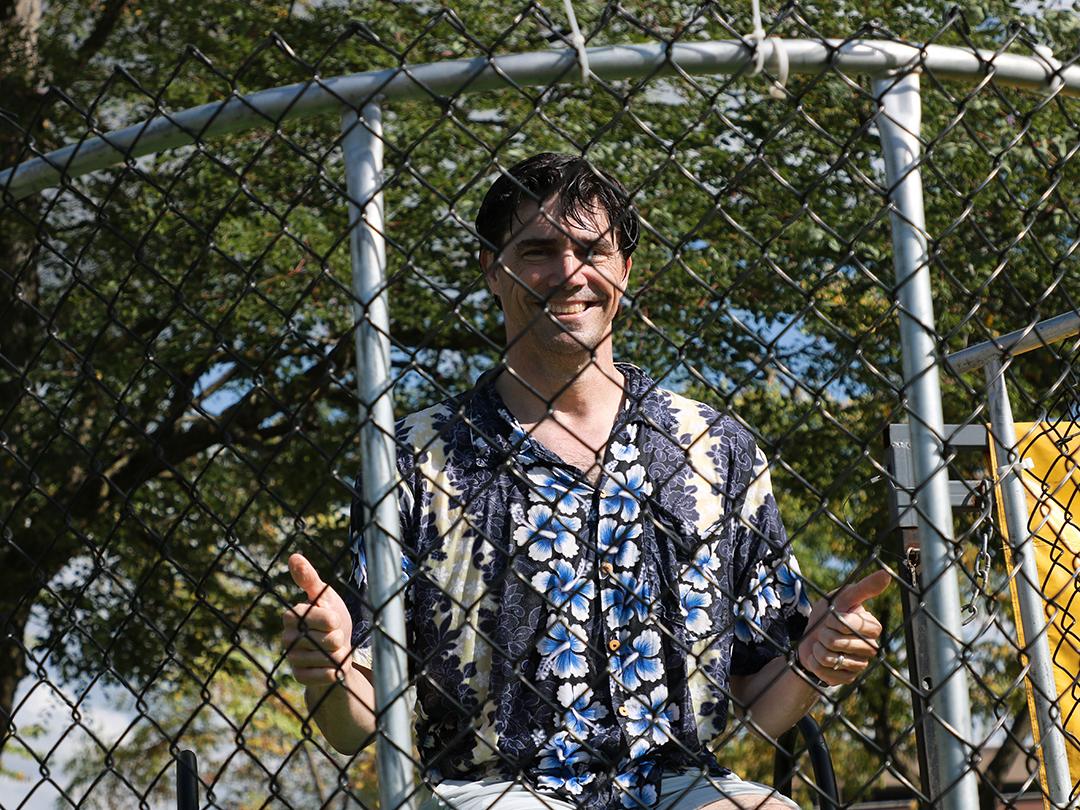 Dr. Odden sits in a dunk tank