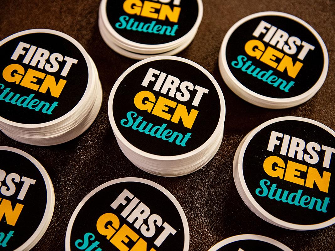 Piles of first-gen student stickers