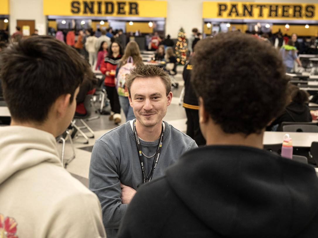 Trevor Helmkamp is speaking to high school students