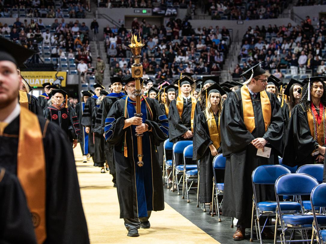 The ceremonial mace at the 2026 commencement ceremony