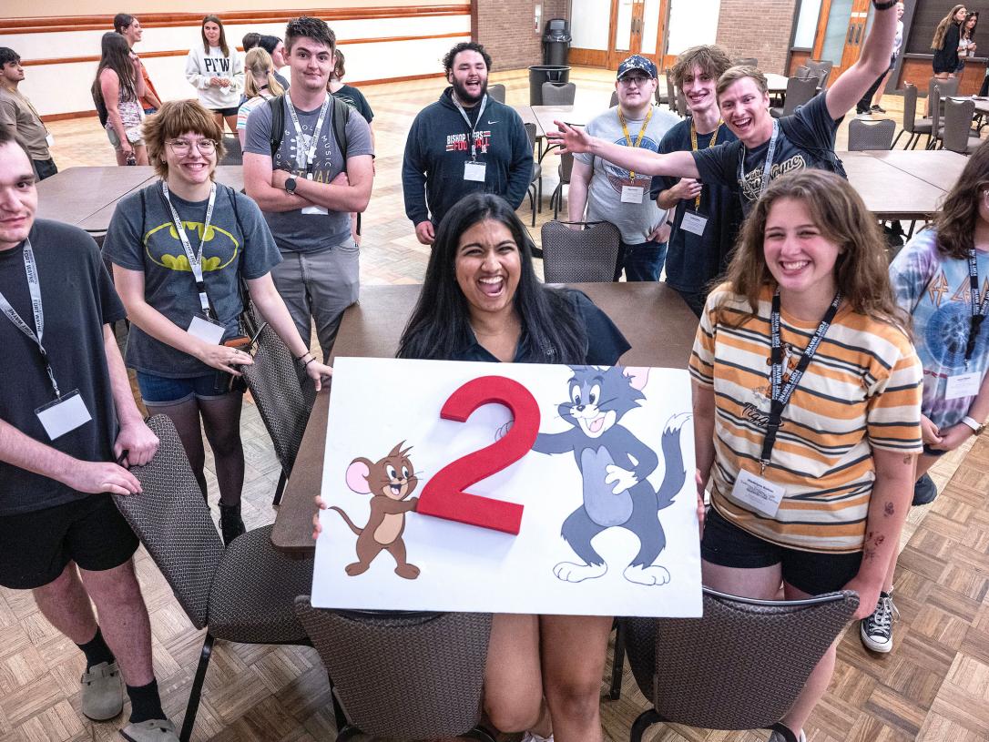 A group of students is engaging in a fun activity at NSO.