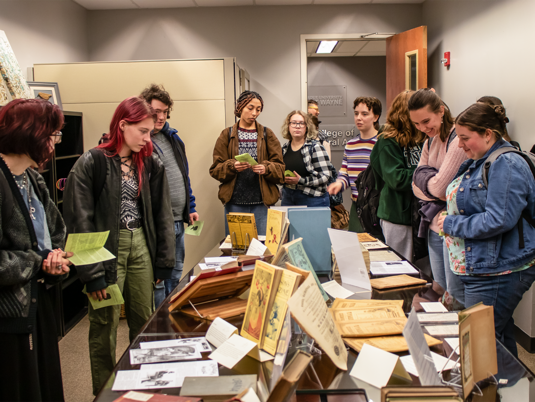 Students looking at the special co-lab exhibit