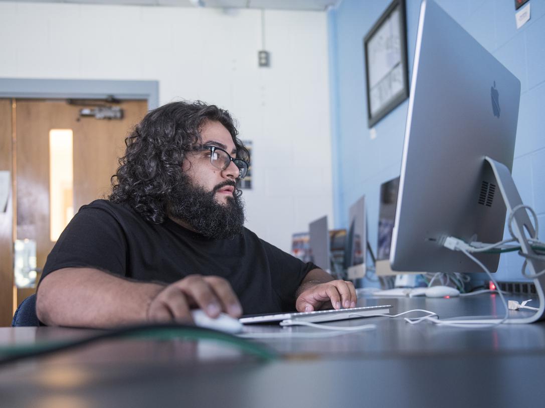 Student on design lab computer