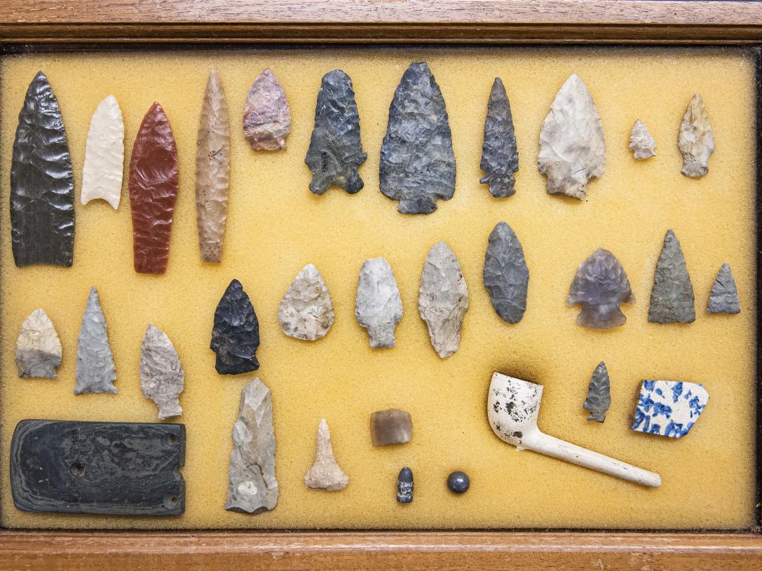 Anthropology arrowhead samples in the lab.