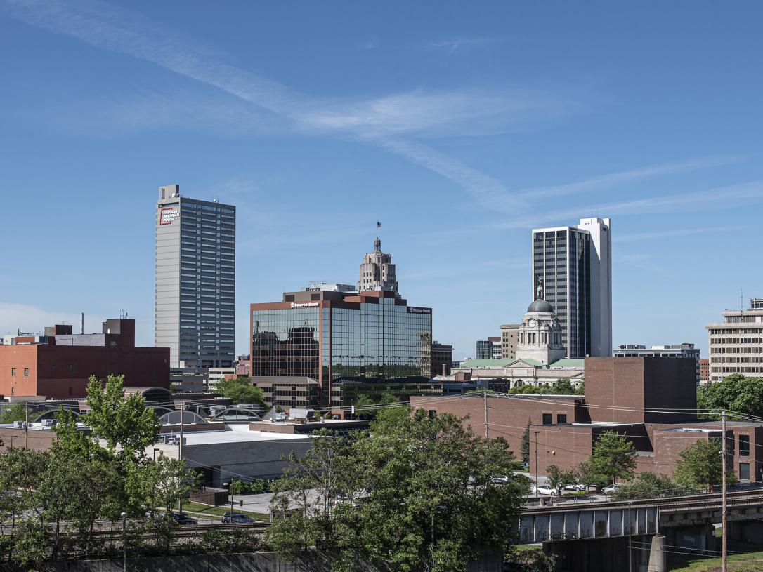 A high view of the downtown Fort Wayne skyline