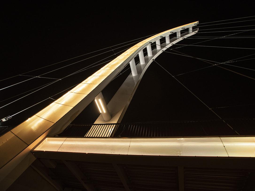 Parker-Cole Crossing illuminated at night.