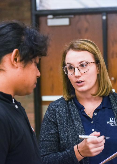 An interaction at an accounting job fair
