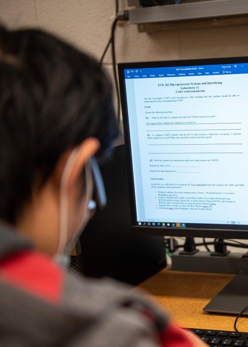 Student working on a computer