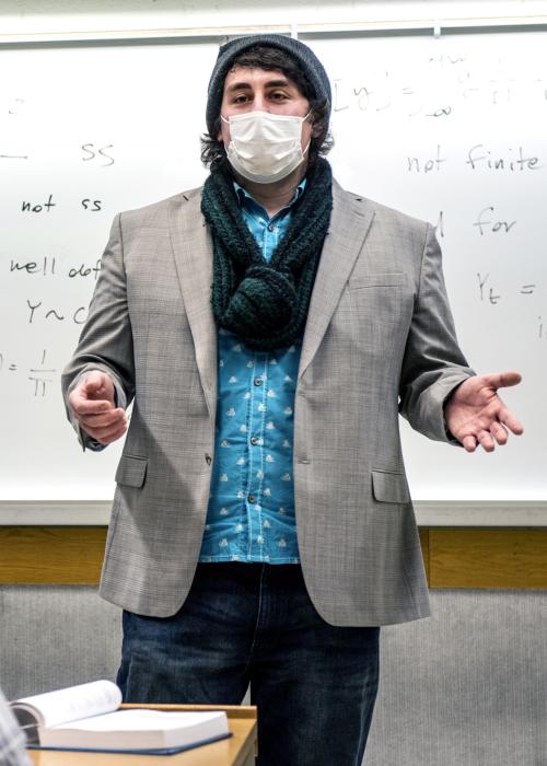 Mathematics professor Selvitella lectures in the classroom