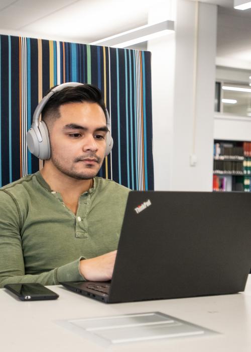 Student studying in library