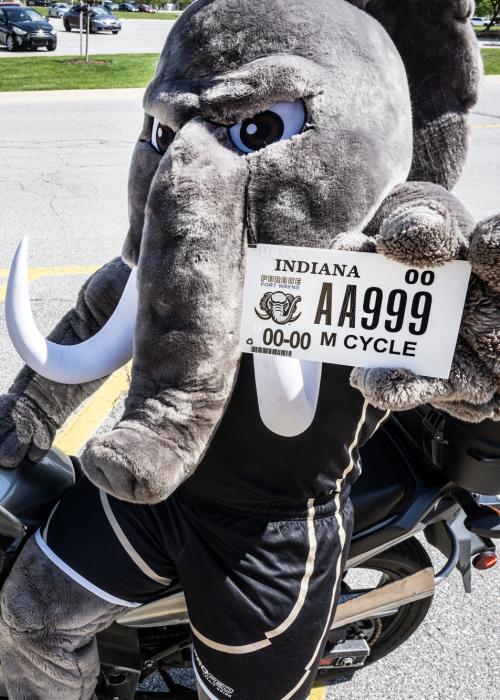 Don poses on a motorcycle to show off a PFW license plate