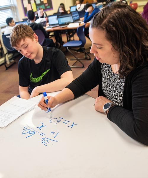 Student teacher in a classroom