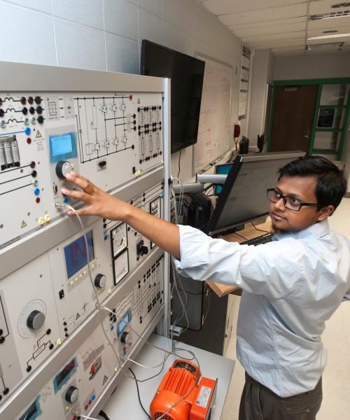 Student with power equipment