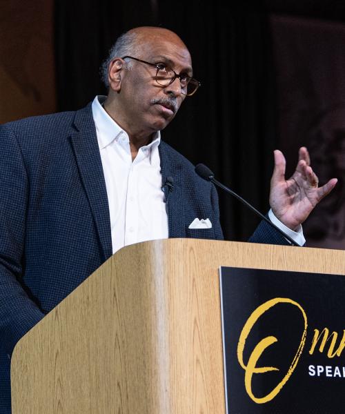 Omnibus speaker Michael Steele addresses the audience in Auer Performance Hall.