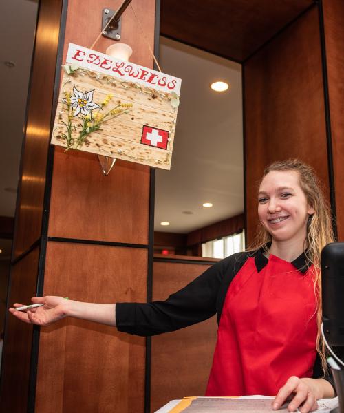 A hostess at the Holiday Inn student-run restaurant