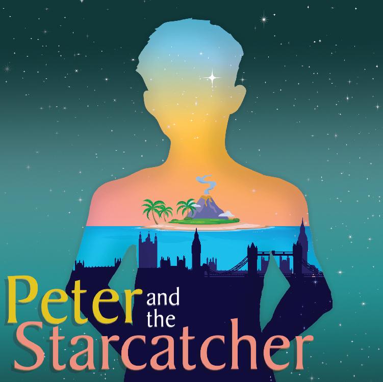 Peter and the Starcatcher show artwork: silhouette of a boy with an island, city, and stars