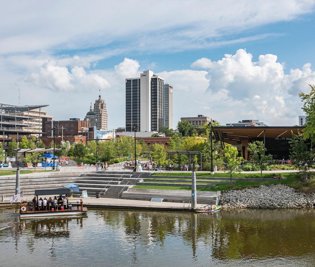 A view of the city of Fort Wayne from Promenade Park.