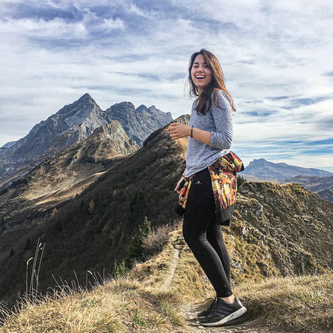 Purdue Fort Wayne student standing on a mountain