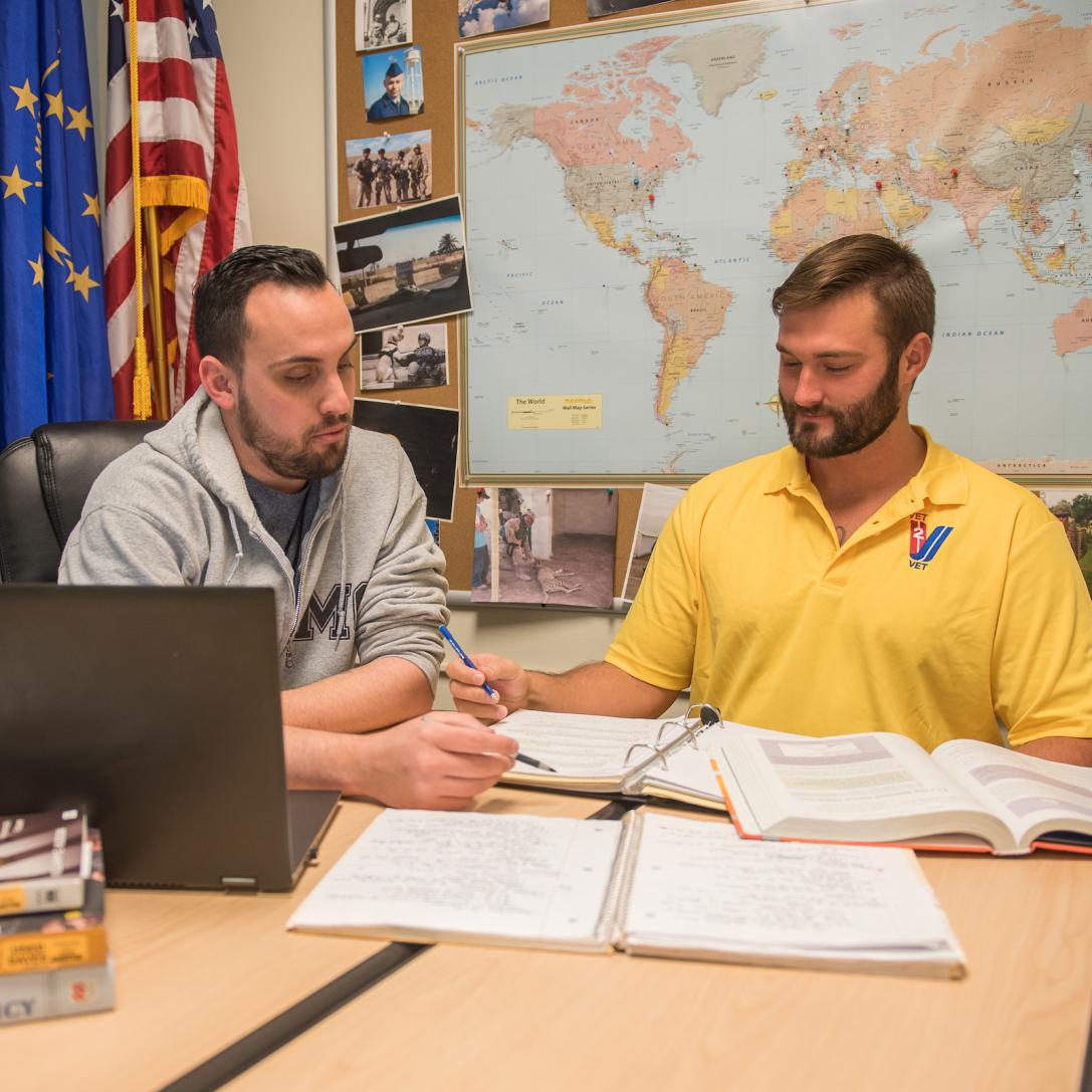 Military student in class