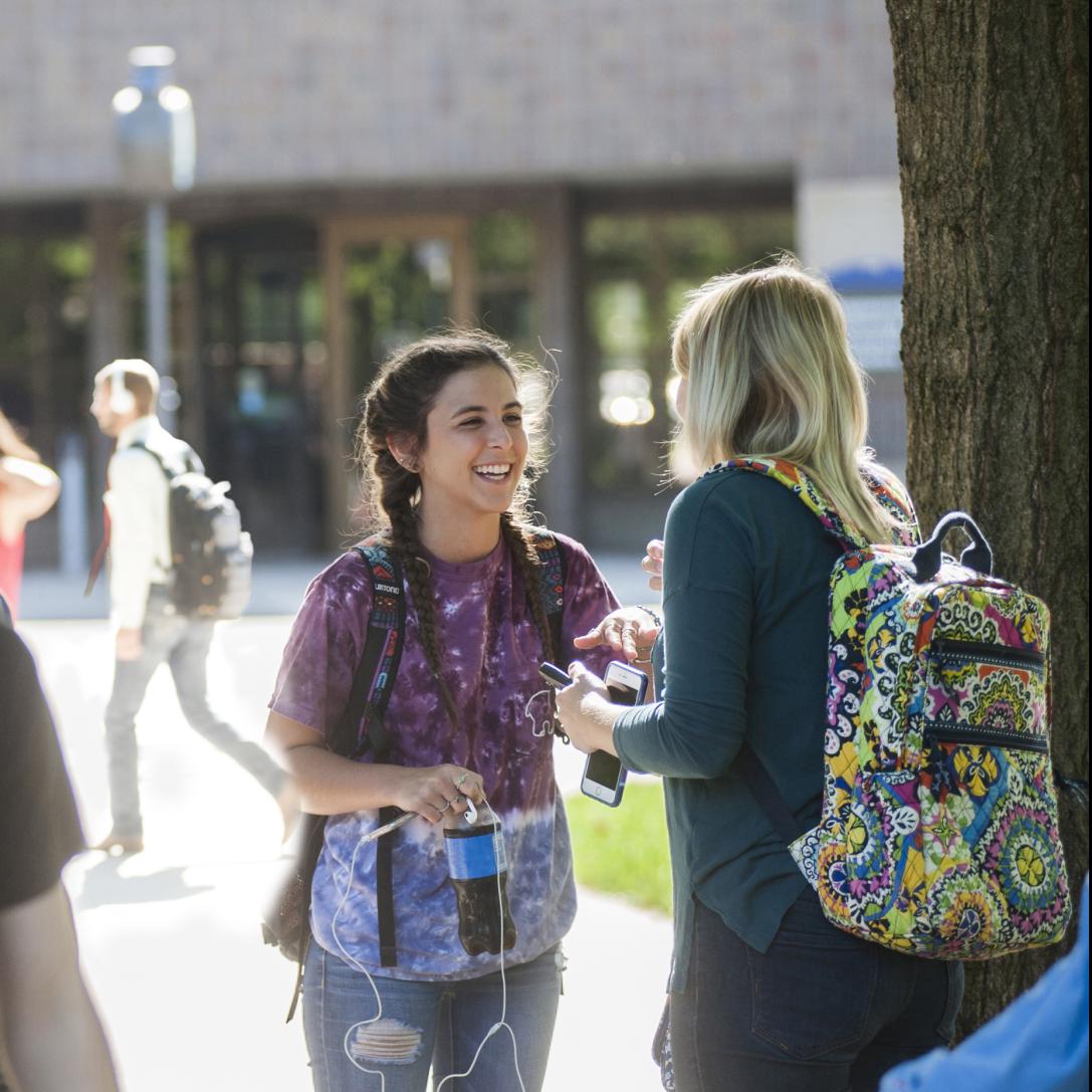 Students talking together.