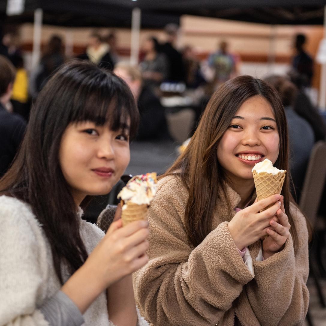 Students enjoying ice cream together.