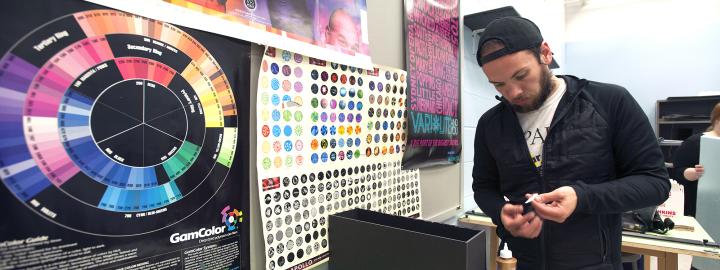 Student making art
