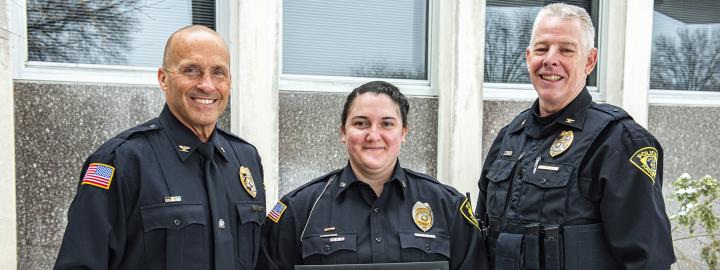 Chief Tim Potts, Officer Breanna Wojnarowski, and Chief John Cox 