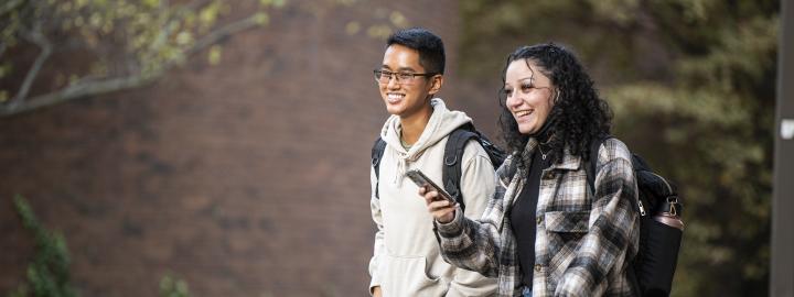 Students walk to class together in the fall.