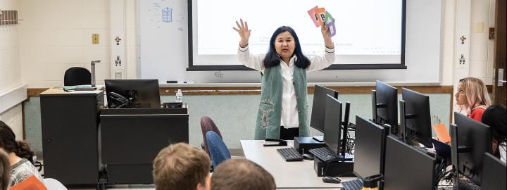 Students attending class in a computer lab