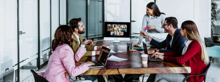 Corporate photo of employees collaborating