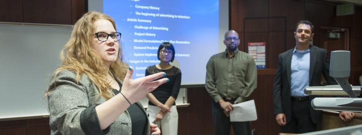 A student gives a presentation