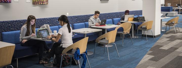 Helmke library where students are quietly studying.