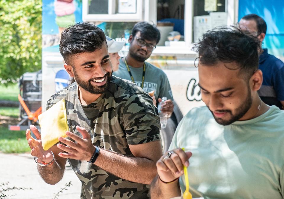 International students enjoy an ice social on campus.