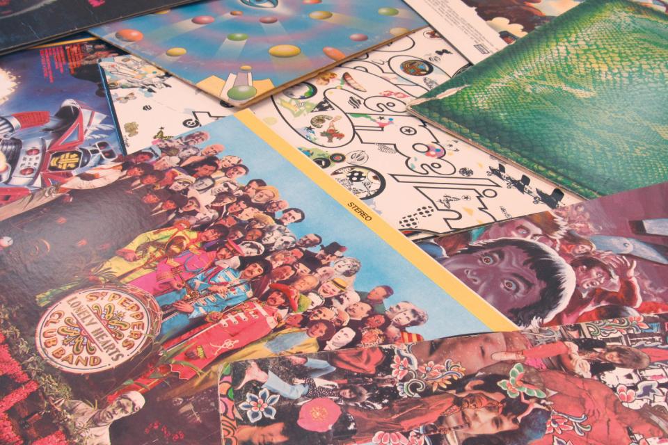 An assortment of album art covers.