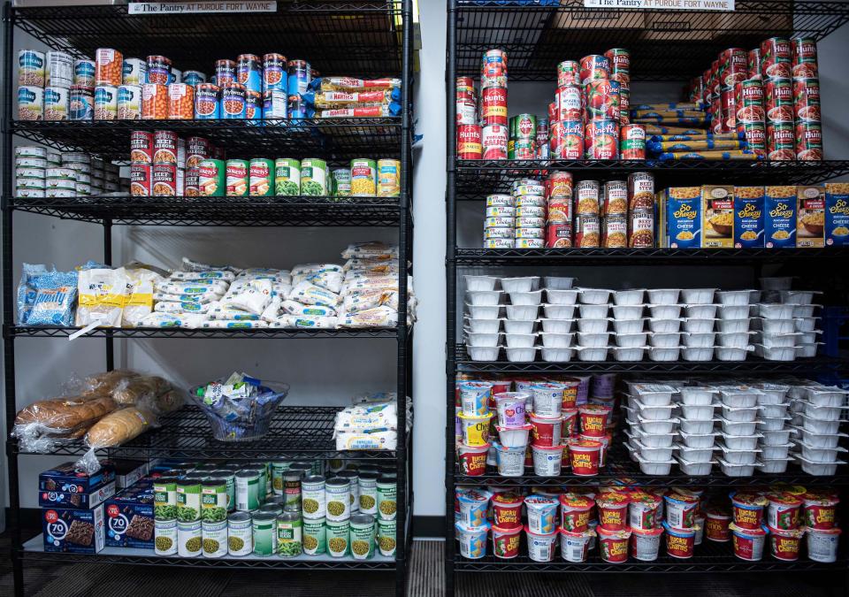 Shelves of food at the FRIENDS of the University Pantry at Purdue Fort Wayne
