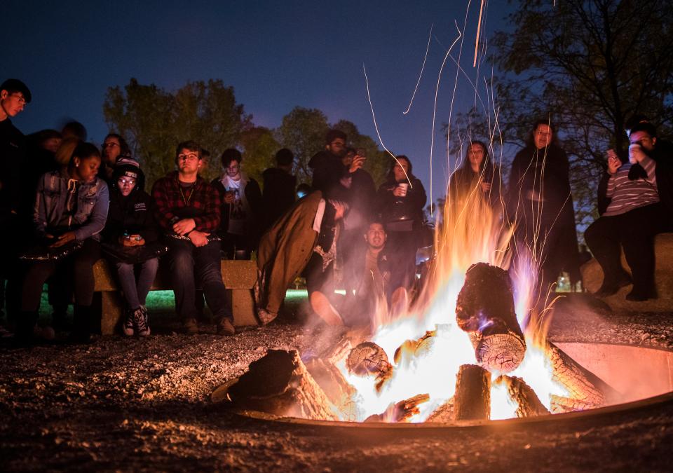 Fall bonfire on campus.